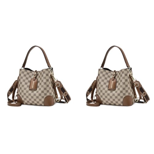 PALAY® PU Bucket Bag for Women Fashion Check Pattern Crossbody with Detachable Shoulder Belt Daily Versatile 2 PCS PALAY® PU Bucket Bag for Women Fashion Check Pattern Crossbody with Detachable Shoulder Belt Daily Versatile 2 PCS